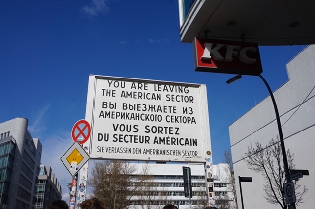 Sign showing the border between different sectors at Checkpoint Charlie
