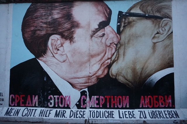 The Kiss mural in East Side Gallery in Berlin